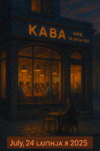 A cozy Kyiv café illuminated at dusk with people dining, unaware of a foiled Russian FSB bomb plot.
