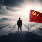 A shadowy figure of a Chinese general overlooking PLA troops in motion, symbolizing internal power struggles and strategic redeployments amid rumors of a silent coup in Beijing.