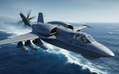 Digital illustration of the Regent Viceroy, a U.S. Marines wing-in-ground vehicle, flying low over the Pacific with missiles and Marines aboard, symbolizing the 2025 Indo-Pacific strategy.