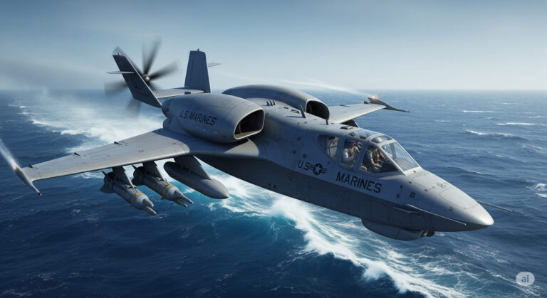 Digital illustration of the Regent Viceroy, a U.S. Marines wing-in-ground vehicle, flying low over the Pacific with missiles and Marines aboard, symbolizing the 2025 Indo-Pacific strategy.