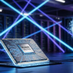 A futuristic data center glows with beams of light, symbolizing NVIDIA’s optical chip breakthrough and AI infrastructure advancements.